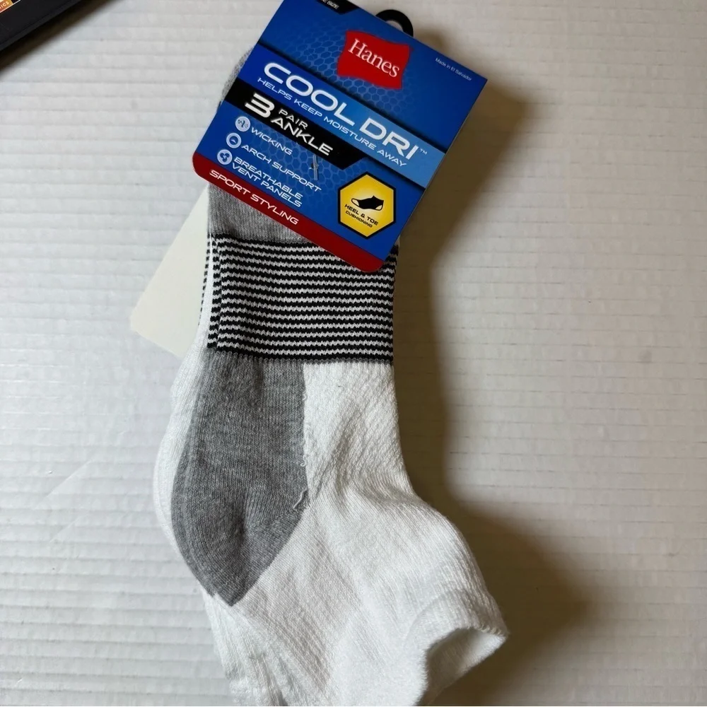 Hanes Cool DRI Men's Ankle Socks with Ventilation, 3-Pairs White Assortment